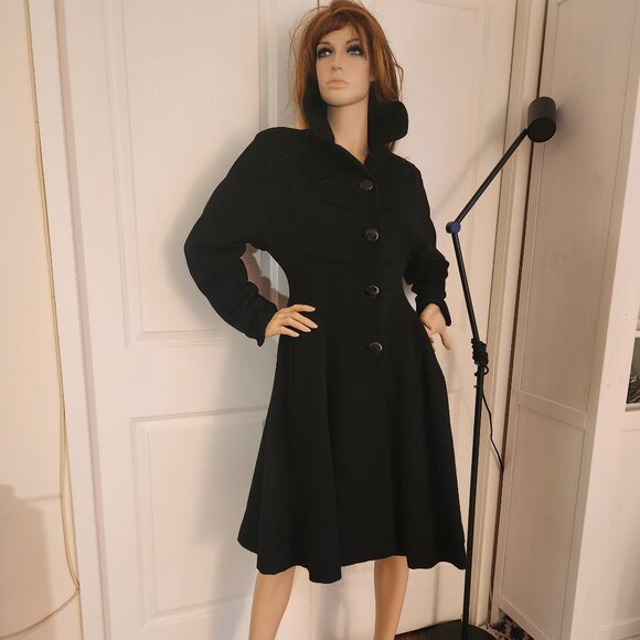 Vintage 1950's Wool Circle Trench Coat MCM Fully Lined Wonderful Preloved Condi… - Picture 1 of 17